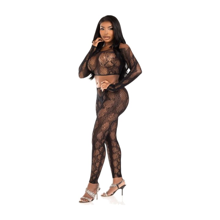 LEG AVENUE Krop top z nasmjetom python in noge brez nogavic