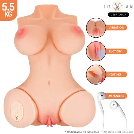 torso com vagina e efeito de sucção, calor, vibração e voz deep touch vero 5,5 kg