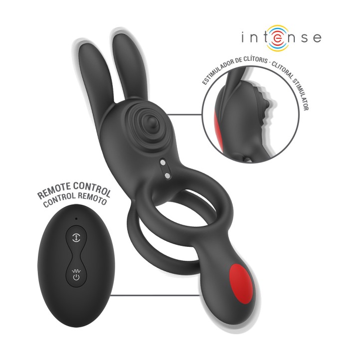 INTENSE Anel duplo para pênis com vibração e controle remoto