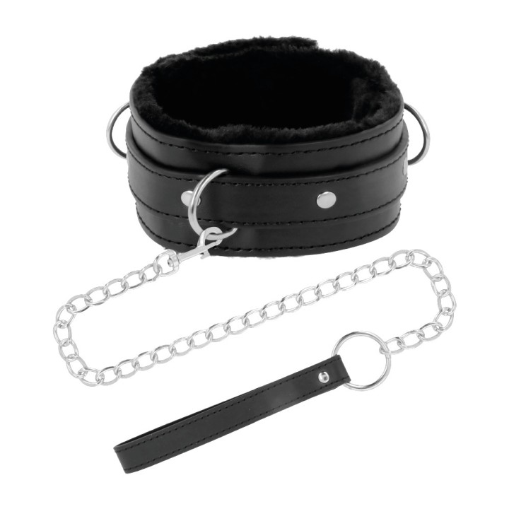 DARKNESS Comfortable posture collar of leather with chain