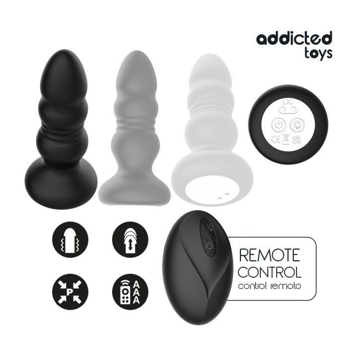 ADDICTED TOYS Plug anal vibrante thrusting avec LED et