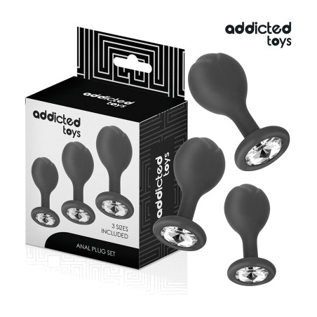 set af 3 analplugs af silicon med juvel