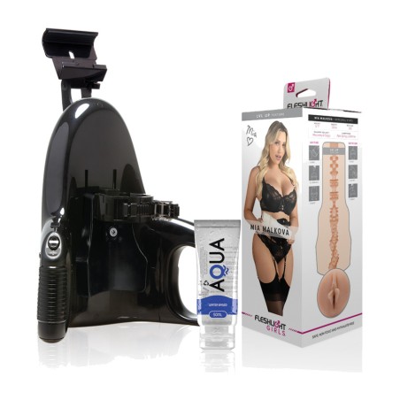 pack of masturbator vagina with automatic base and lubricant mia-malkova lvl up-universal-launch aqua quality 50 ml