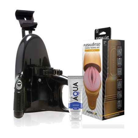 set di masturbatore vagina con base automatica e lubrificante stamina-go training unit lady-universal-launch aqua quality 50 ml
