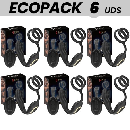 pack med 6 roterende analplug med fjernstyret vibration og perineal vibration samt penisklips ecopack-wiggle