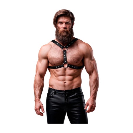 harness with double attachment and chest studs for men in polyurethane leather attitude-44068