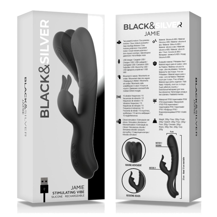 BLACKSILVER Újratölthető szilikon nyúlvibrátor wave hatással