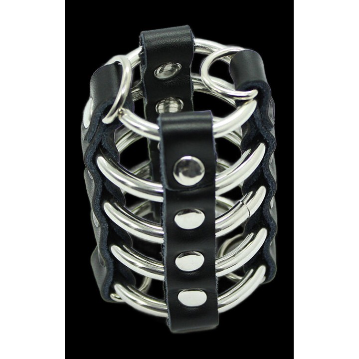 OHMAMA Pennekooi met metalen ringen en leerstraps FETISH
