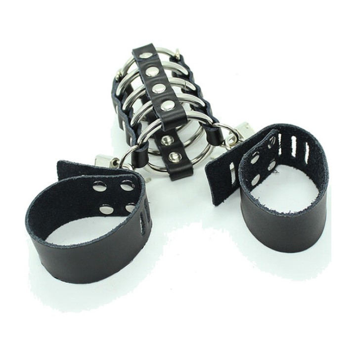 OHMAMA Cage per pene con anelli metallici e cinghie di pelle