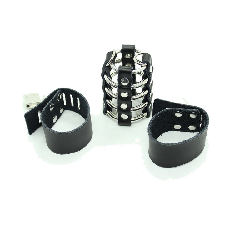 OHMAMA Cage per pene con anelli metallici e cinghie di pelle