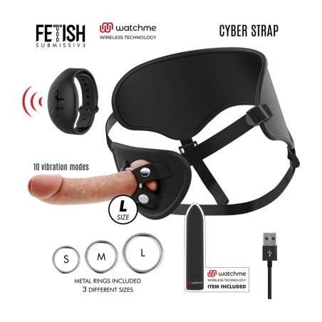 harness with dildo and remote-controlled bullet vibrator cyber strap-watchme