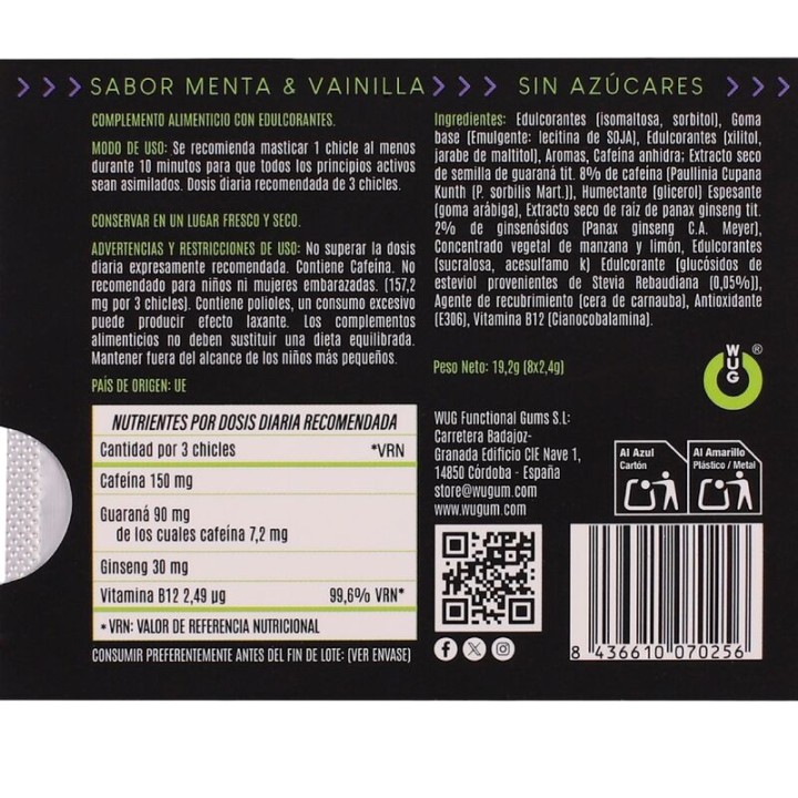 WUG Complement alimentar energetic în guma de mastica ON 8