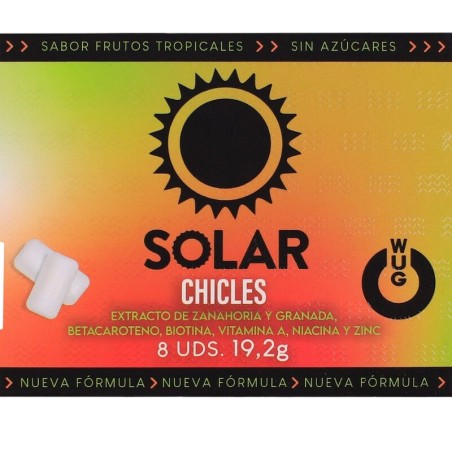 komplementärernäring i gummiluggform som förbereder huden mot solen wug-solar 8 uds