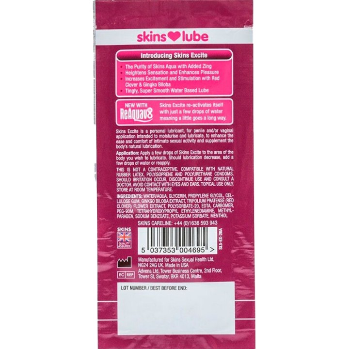 SKINS Vízalapú egydoses lubricant EXCITE 5 ML D-244887