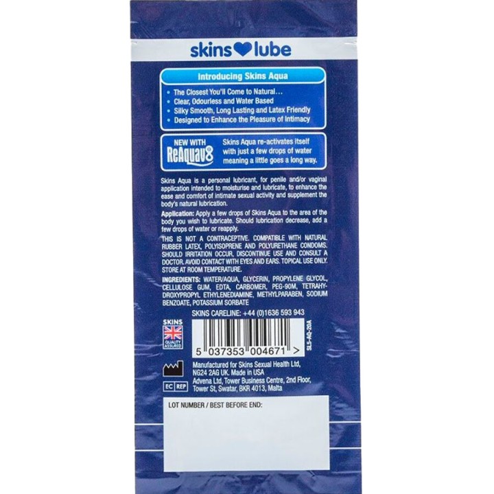 SKINS Llubrificant monodosi a base d'aigua AQUA 5 ML