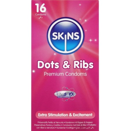 preservativos premium com pontos e estrias dots ribs 16 uds