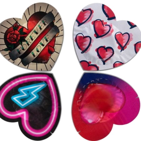 préservatifs en forme de cœur dans un sachet 144 uds