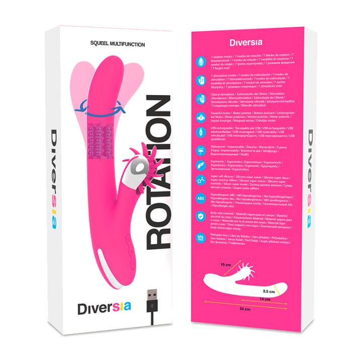 DIVERSIA Vibrator cușcă cu rotație BUNNY-ROTATION 24 CM