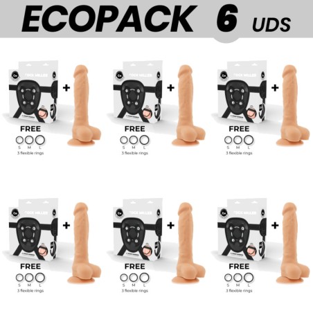 pack med 6 säkerhetsguror med beveglig dildo av silikon ecopack density-cocksil 19,5 cm