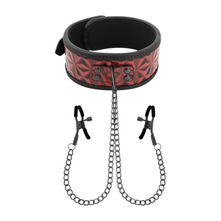 collier avec chaînes et pinces pour tétons recouvert de néoprène red edition