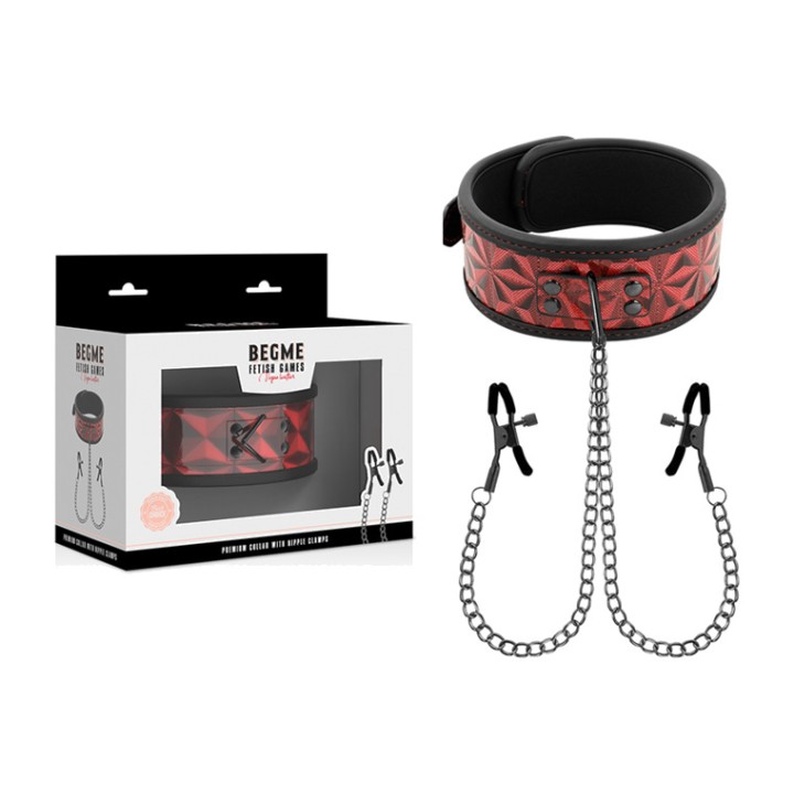 BEGME FETISH GAMES Neoprene-lined nipple clamps with chains
