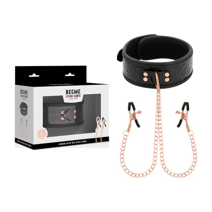 BEGME FETISH GAMES Neoprene-lined nipple clamps with chains