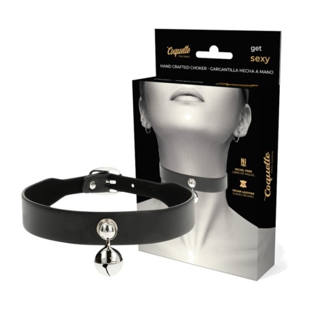 vegan leather collar with accessory and bell woman