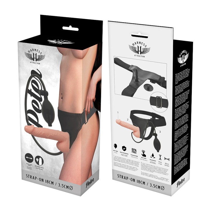 HARNESS ATTRACTION Strap-on with inflatable penis PETER 18CM