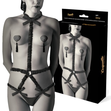 ensemble harnais corporel élastique avec cache-tétons deluxe