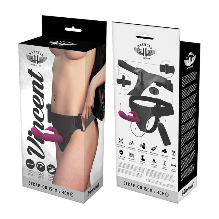 HARNESS ATTRACTION with rabbit vibrator VINCENT 15CM Ø4CM