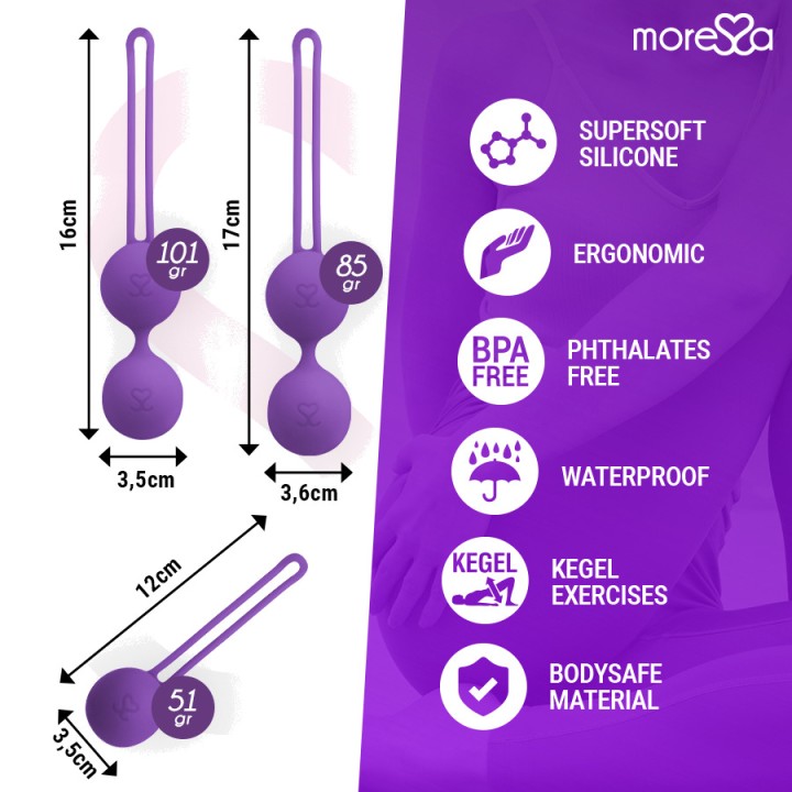 MORESSA Set de 3 bolas kegel silicona para suelo pélvico