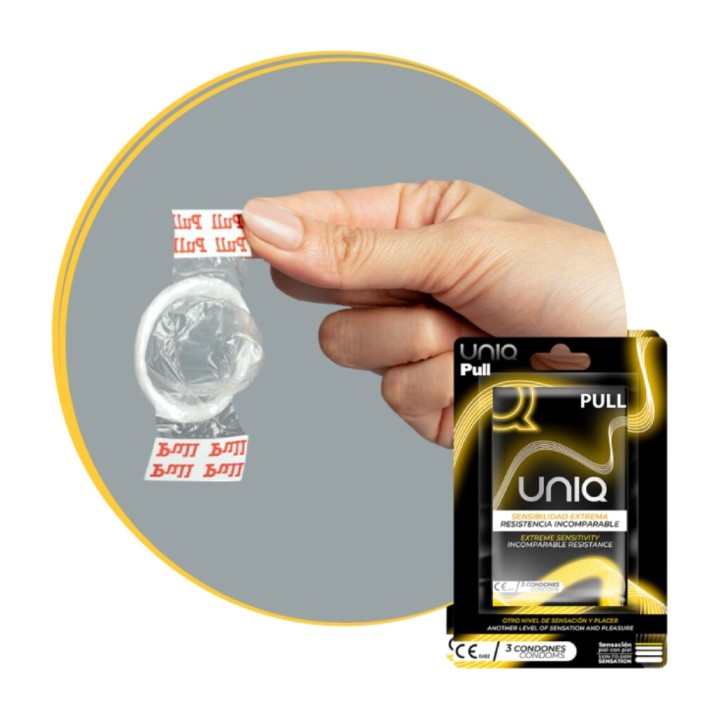UNIQ Preservativos sin látex con tiras PULL 3 UDS D-214089