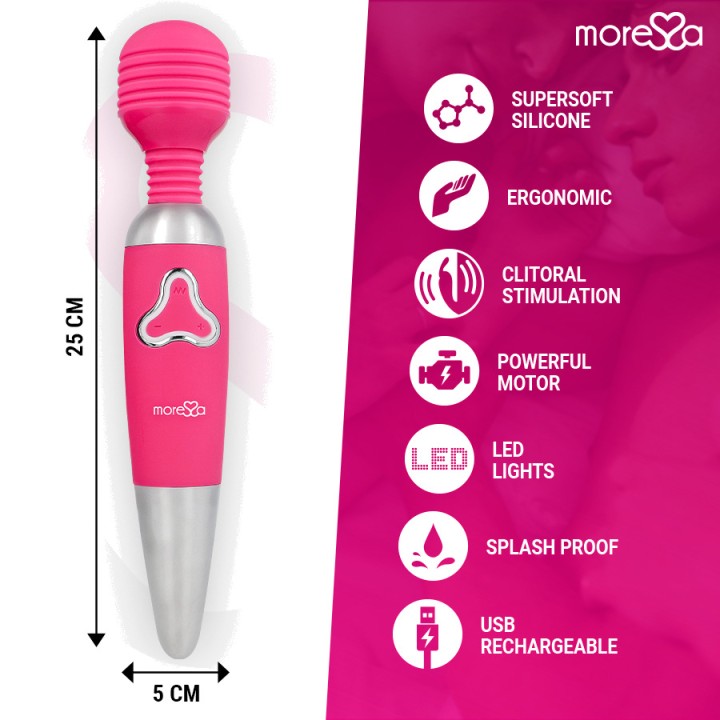MORESSA Masajeador wand con dos cabezales recargable