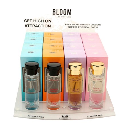 expositor de perfums amb feromones bloom 4x4 30 ml