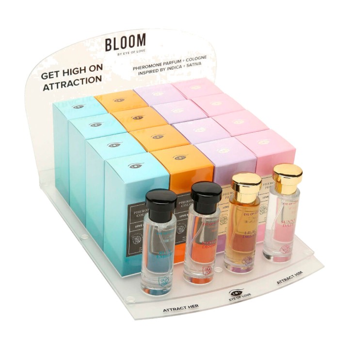 EYE OF LOVE Perfume display with pheromones BLOOM 4X4 30 ML