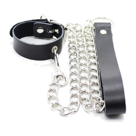 collier pour pénis avec chaîne métallique et laisse en cuir fetish
