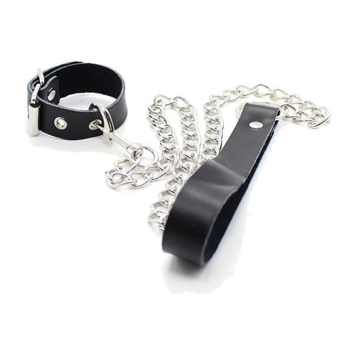 OHMAMA Penis collar with metal chain and leather strap