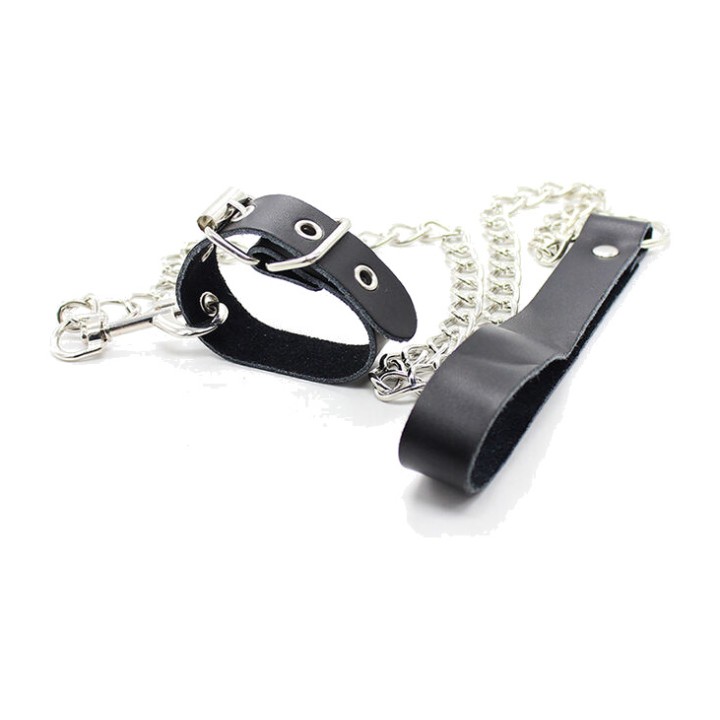 OHMAMA Penis collar with metal chain and leather strap