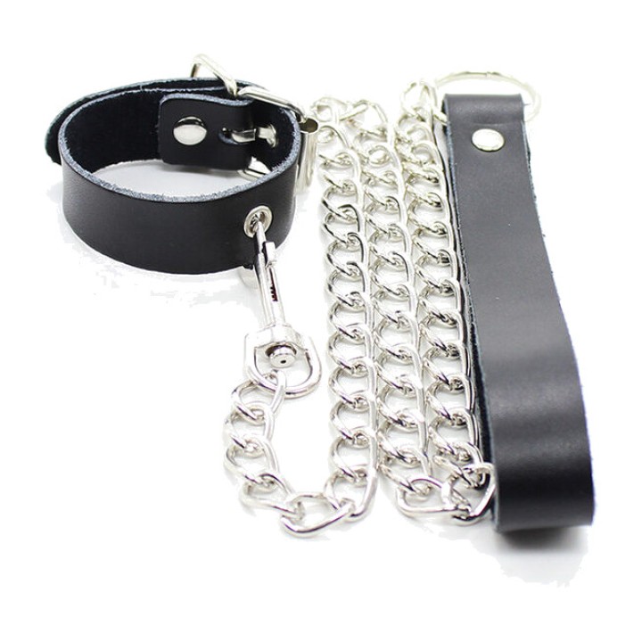 OHMAMA Penis collar with metal chain and leather strap