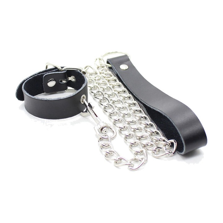 OHMAMA Penis collar with metal chain and leather strap