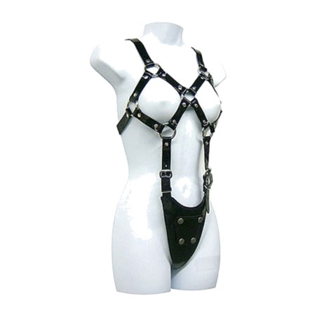women's leather body harness exposed-body