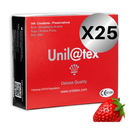 packung mit 25 schachteln kondomen mit erdbeergeschmack 144 uds