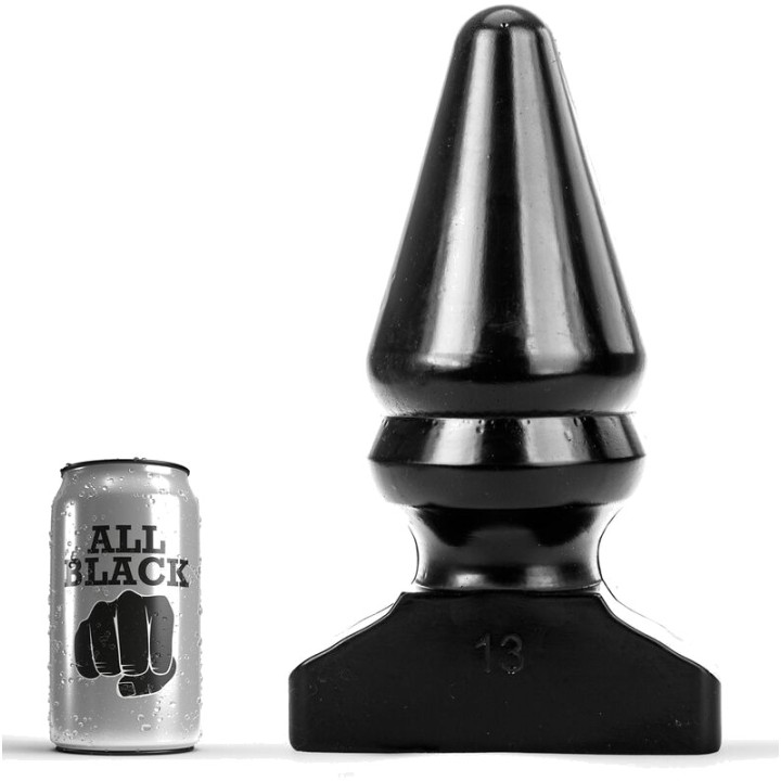 ALL BLACK Plug anal cónico con anillo 28,5 CM