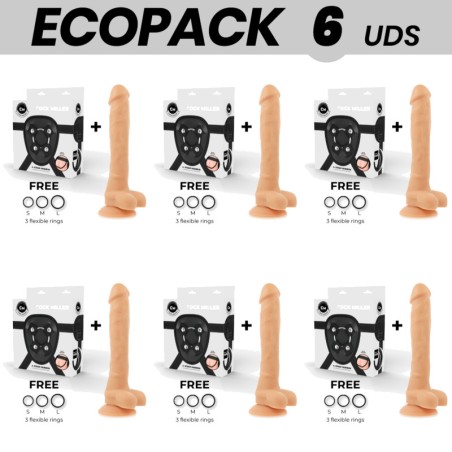 pack mit 6 harnesses mit realistischem, beweglichem silikonpenis ecopack density-cocksil 24 cm
