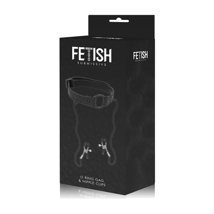 FETISH SUBMISSIVE Ring gag with nipple clamps D-218917