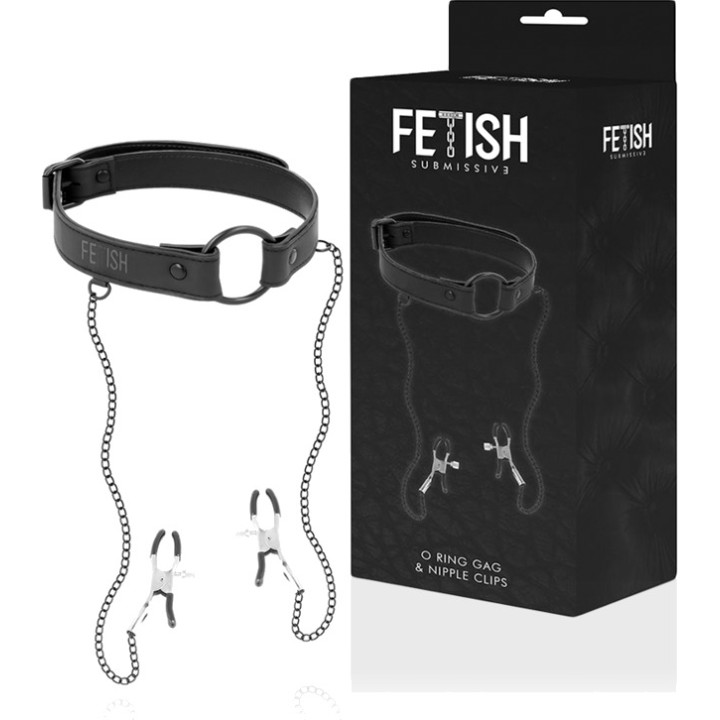 FETISH SUBMISSIVE Ringknebel mit Nippelklemmen D-218917