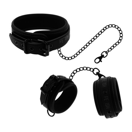 vegan leather collar and wrist cuffs with neoprene lining