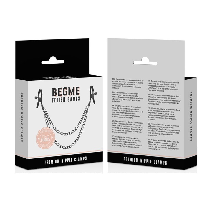BEGME FETISH GAMES Pinze per capezzoli con catena RED