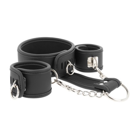 set di manette e collare in pelle vegana con rivestimento in neoprene