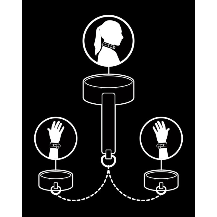 FETISH SUBMISSIVE Vegan leather cuffs and collar set with